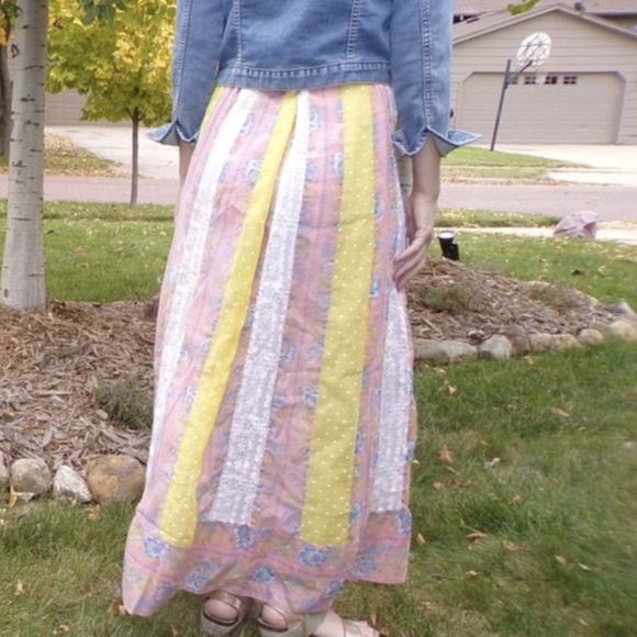 boho vintage PATCHWORK MAXI SKIRT S M (O8) - Picture 3 of 8